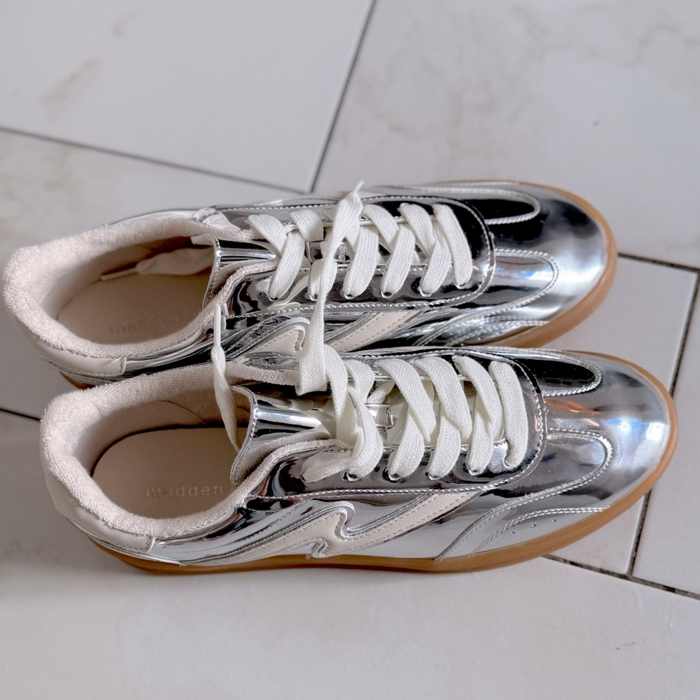 Madden Girl Metallic Silver and Gum-Soled Sneakers - Picture 6 of 8